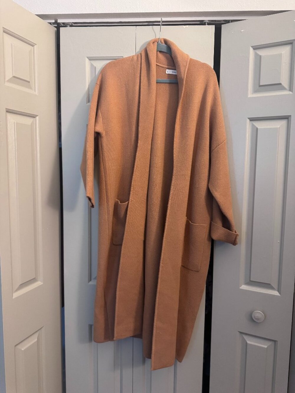 Mango MNG Camel Long Duster Cardigan with Pockets